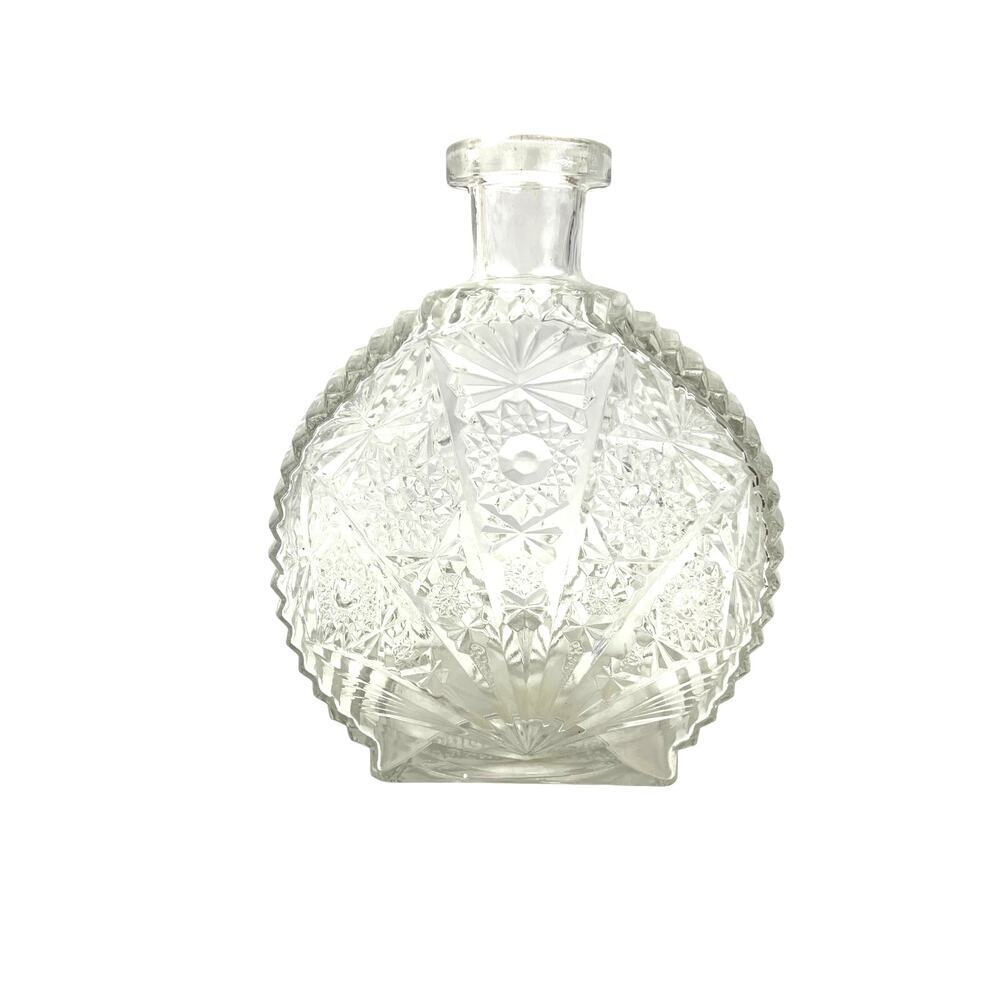 VTG Decorative Glass Decanter 1970s Clear Pressed Glass 7" Tall Star Pattern